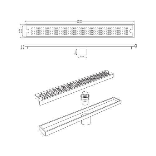 Трап Алсера 600х80 линейный вертикальный из нержавеющей стали фото 4