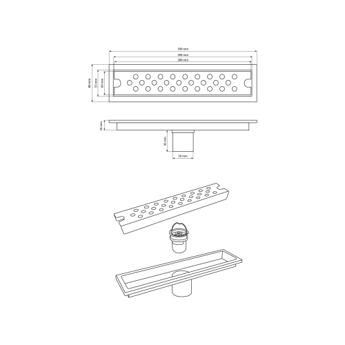 Трап Алсера 300х80 линейный вертикальный из нержавеющей стали фото 3