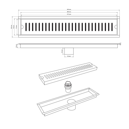 Трап Алсера 500х100 линейный вертикальный из нержавеющей стали фото 5