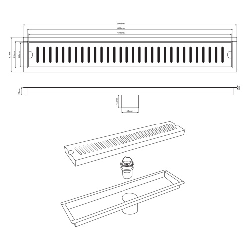 Трап Алсера 500х80 линейный вертикальный из нержавеющей стали фото 3