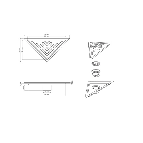 Трап Алсера 200х140 угловой вертикальный из нержавеющей стали фото 4