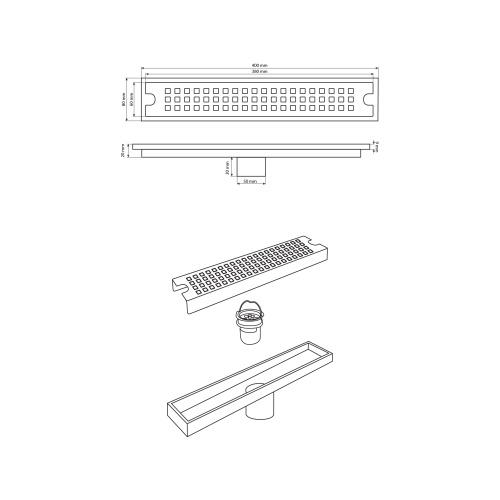 Трап Алсера 400х80 линейный вертикальный из нержавеющей стали фото 3